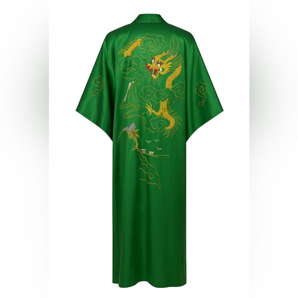 Vintage Green Kimono with Gold Embroidery